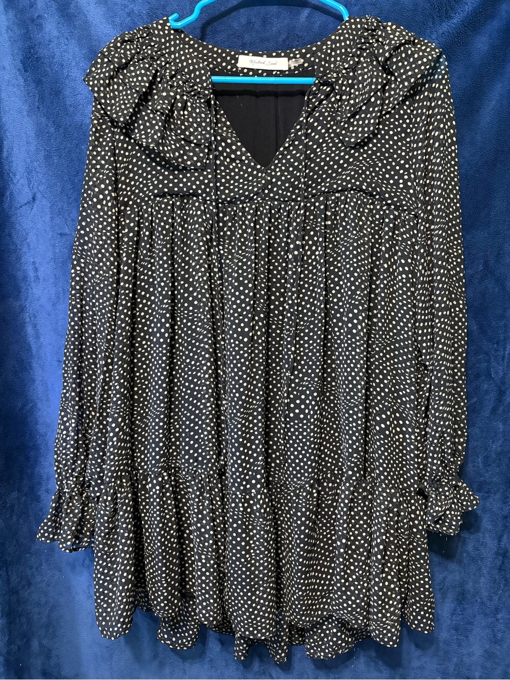 Mustard Seed Black White Polka Dot Ruffle Blouse Size L